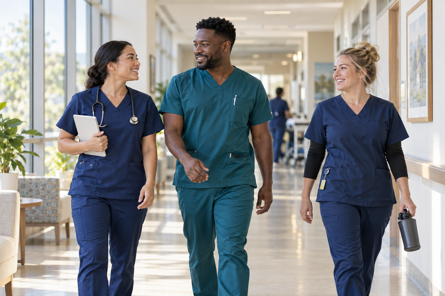 Healthcare professionals working together in a care facility